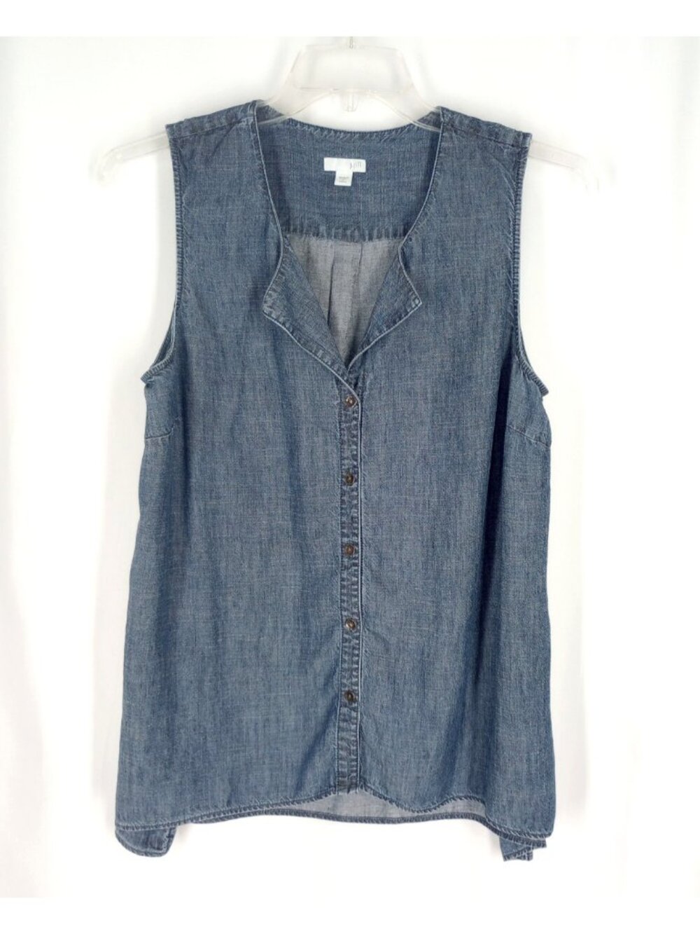 J. Jill Blue Denim Sleeveless Button Up Top sz Petite L PL Tencel Lyocell Linen